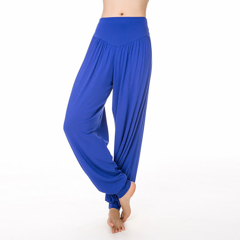 Pantalones Harem largos de danza de yoga modal de color sólido con Buddha Stones - Azul real - US14, UK/AU18, EU46 (3XL) - image 40