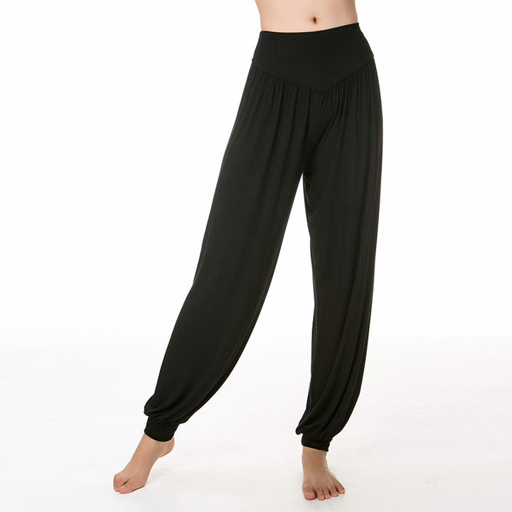 Pantalones Harem largos de danza de yoga modal de color sólido con Buddha Stones - Negro - US14, UK/AU18, EU46 (3XL) - image 22