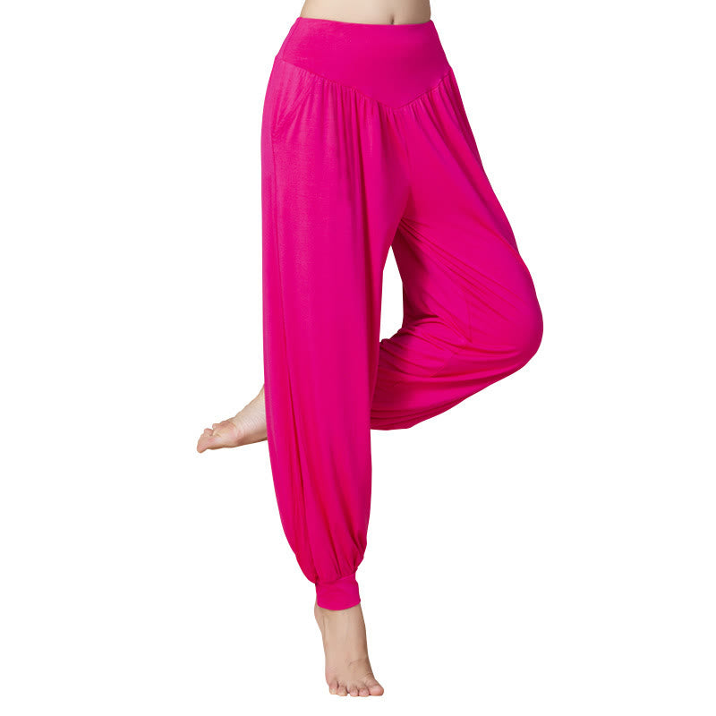 Pantalones bombachos de cintura alta para danza y yoga modal de color liso con Buddha Stones y bolsillos - image 17
