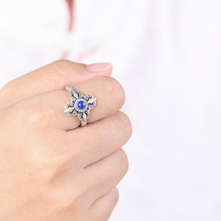Anillo ajustable positivo de lazurita natural de plata de ley 925 con Buddha Stones del Tíbet - image 4
