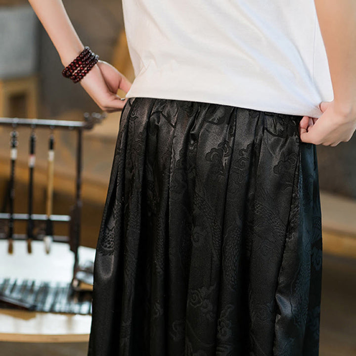 Pantalones bombachos holgados con estampado de dragón y Buddha Stones para hombre con bolsillos