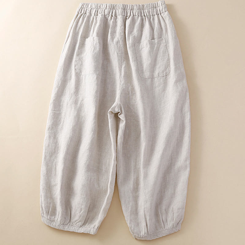 Pantalones bombachos holgados con cordón y flores de color liso con Buddha Stones y bolsillos - image 2