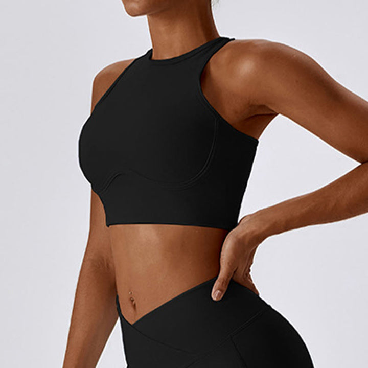 Top corto sin mangas con Buddha Stones y pantalones acampanados para deportes, fitness y yoga