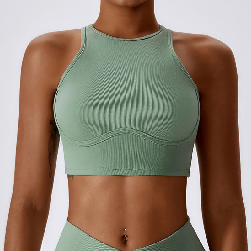 Top corto sin mangas con Buddha Stones y pantalones acampanados para deportes, fitness y yoga