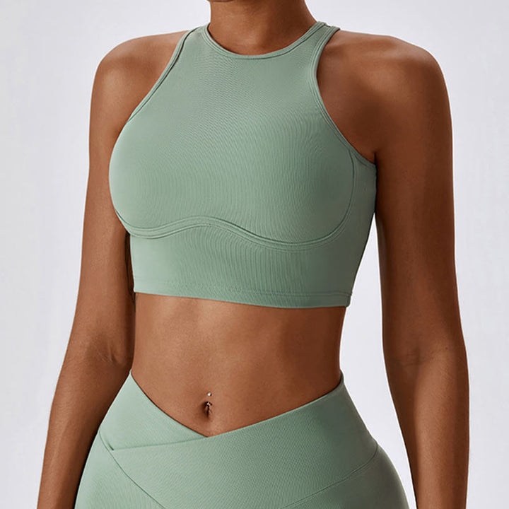 Top corto sin mangas con Buddha Stones y pantalones acampanados para deportes, fitness y yoga