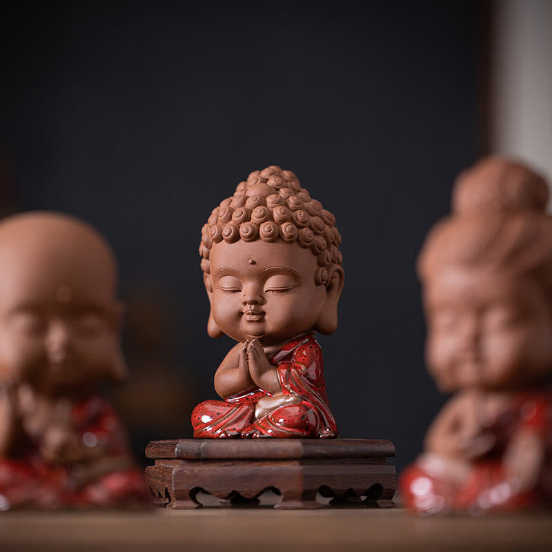 Buddha Stones Mini Gautama Buda Sakyamuni Kwan Yin Avalokitesvara Ksitigarbha Serenity decoración de escritorio de cerámica