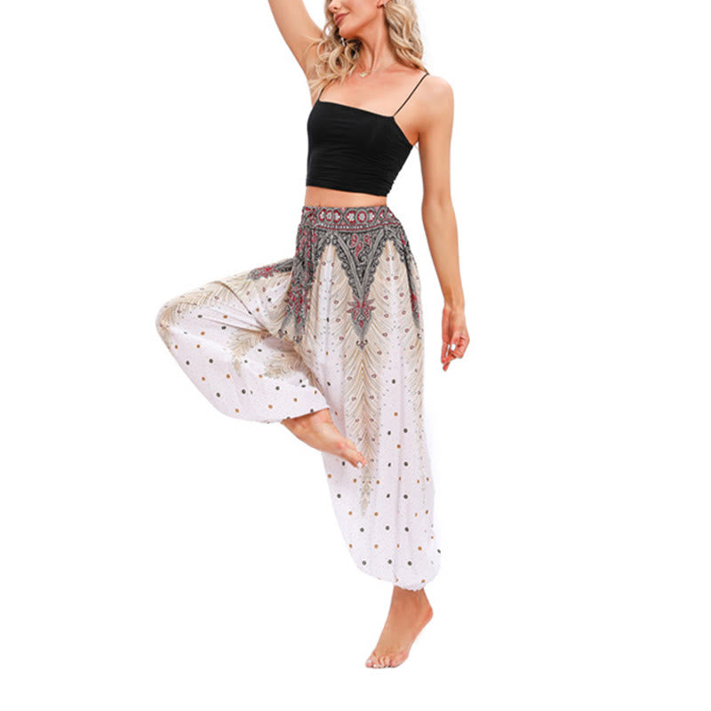 Pantalones de yoga para mujer con diseño de plumas de pavo real y piedras de Buddha Stones