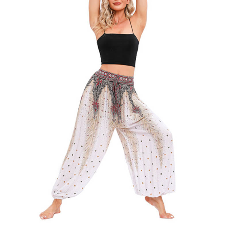 Pantalones de yoga para mujer con diseño de plumas de pavo real y piedras de Buddha Stones