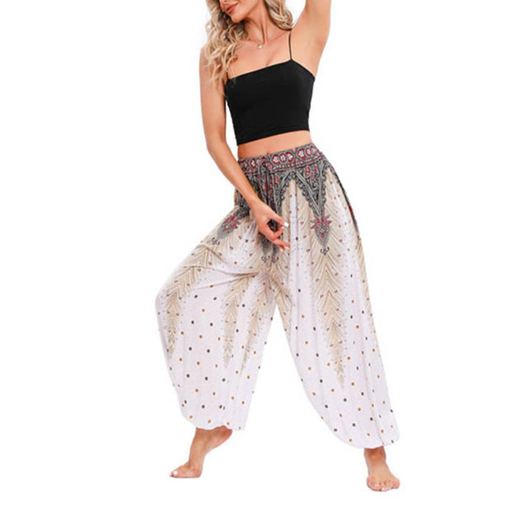 Pantalones de yoga para mujer con diseño de plumas de pavo real y piedras de Buddha Stones