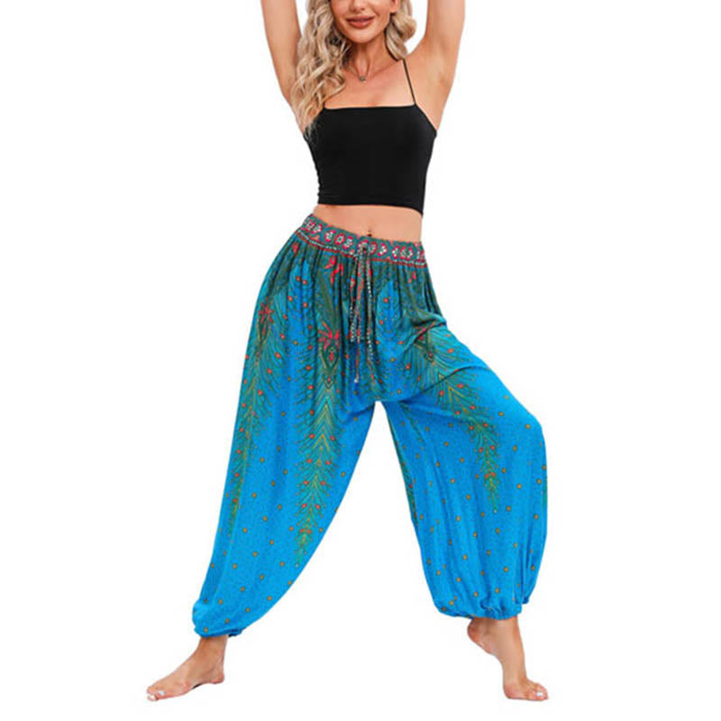 Pantalones de yoga para mujer con diseño de plumas de pavo real y piedras de Buddha Stones