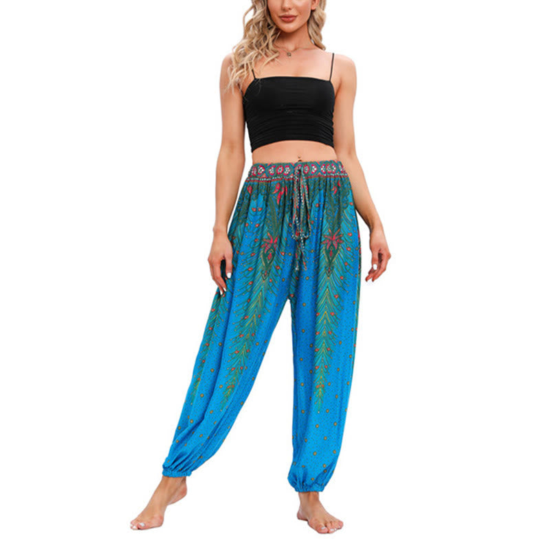 Pantalones de yoga para mujer con diseño de plumas de pavo real y piedras de Buddha Stones