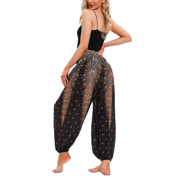 Pantalones de yoga para mujer con diseño de plumas de pavo real y piedras de Buddha Stones