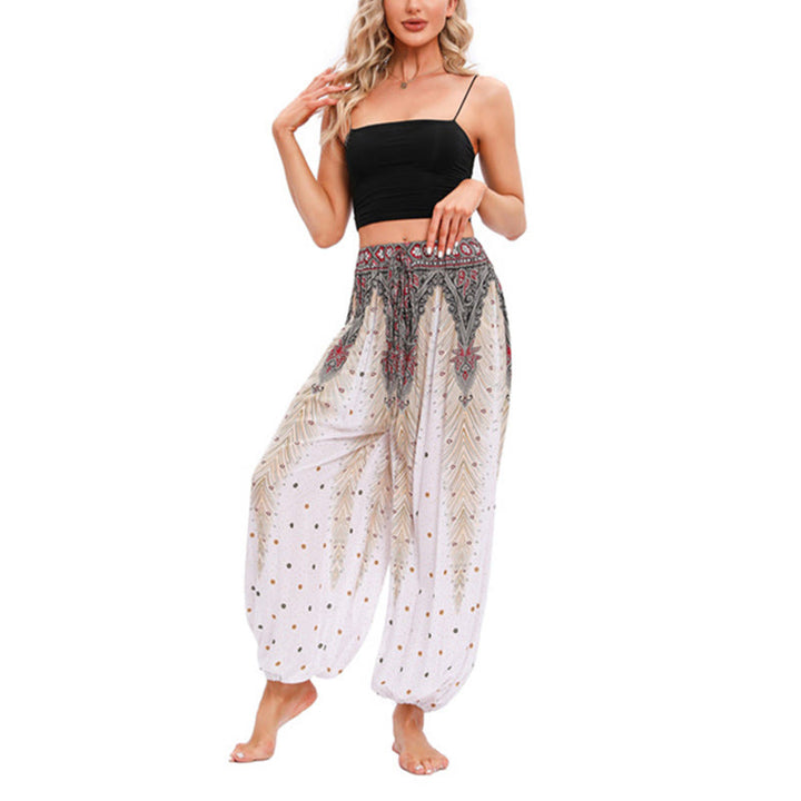 Pantalones de yoga para mujer con diseño de plumas de pavo real y piedras de Buddha Stones