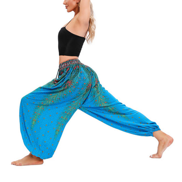 Pantalones de yoga para mujer con diseño de plumas de pavo real y piedras de Buddha Stones