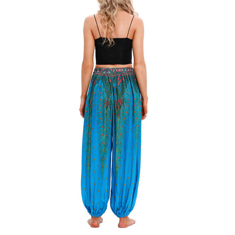 Pantalones de yoga para mujer con diseño de plumas de pavo real y piedras de Buddha Stones