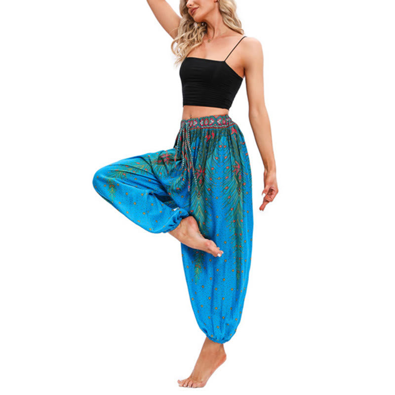 Pantalones de yoga para mujer con diseño de plumas de pavo real y piedras de Buddha Stones