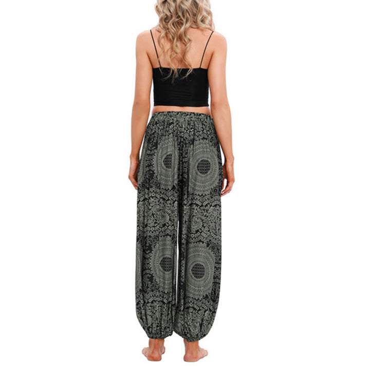 Pantalones de yoga para mujer con estampado de rosas redondas sueltas informales con Buddha Stones