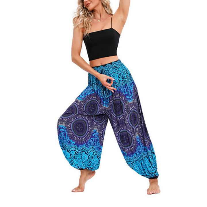 Pantalones de yoga para mujer con patrón de brújula sueltos e informales con Buddha Stones - Azul: US4-8/10, UK/AU8-12/14, EU36-40/42 (F) - image 5