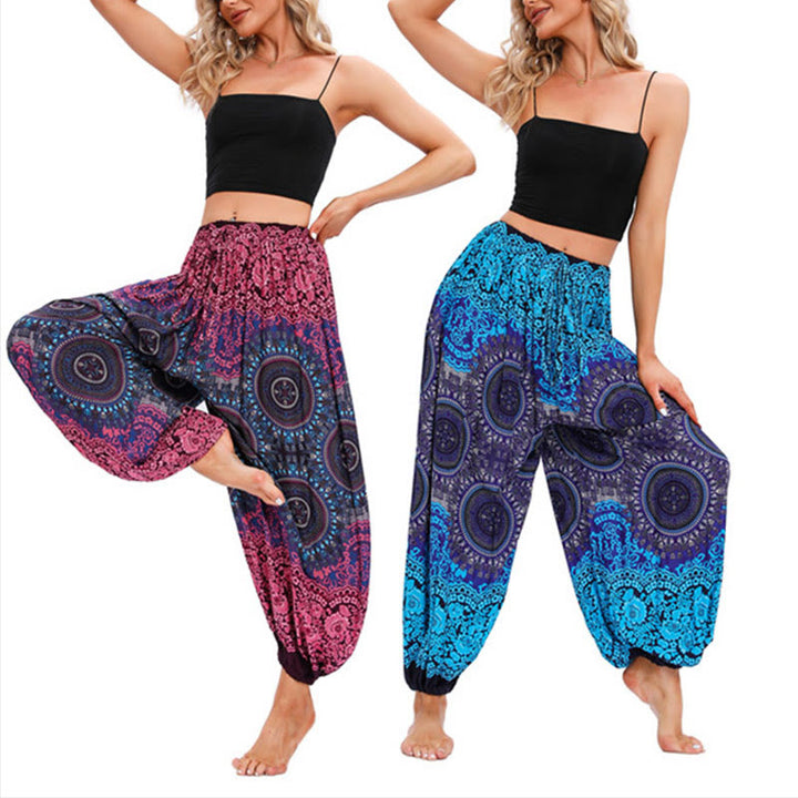Pantalones de yoga para mujer con patrón de brújula sueltos e informales con Buddha Stones