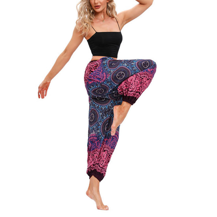 Pantalones de yoga para mujer con patrón de brújula sueltos e informales con Buddha Stones