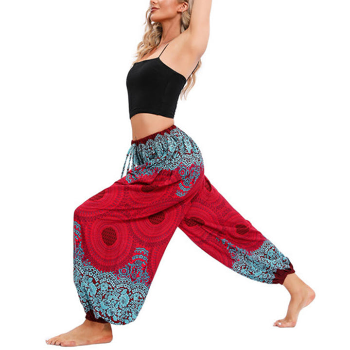 Pantalones de yoga para mujer con estampado de flores en forma de círculo suelto con Buddha Stones - image 5