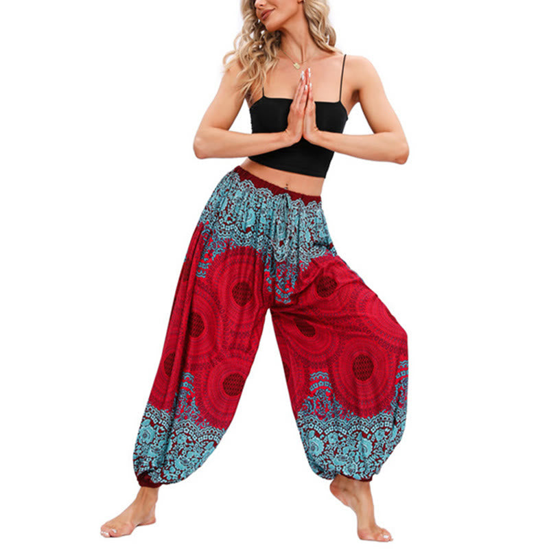 Pantalones de yoga para mujer con estampado de flores en forma de círculo suelto con Buddha Stones - Rojo (apto para US4-8/10; UK/AU8-12/14; UE 36-40/42) - image 1