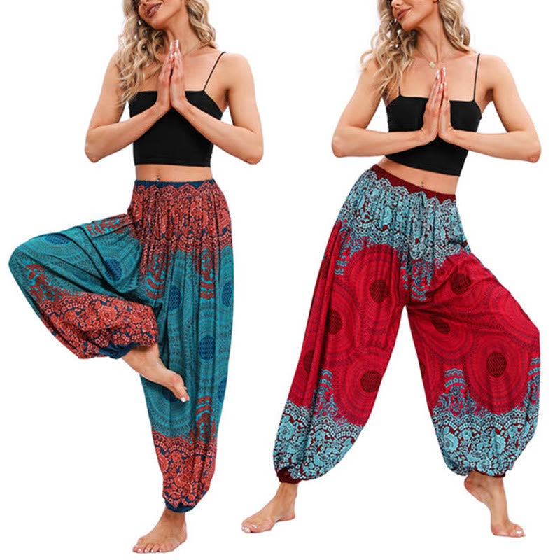 Pantalones de yoga para mujer con estampado de flores en forma de círculo suelto con Buddha Stones - image 0