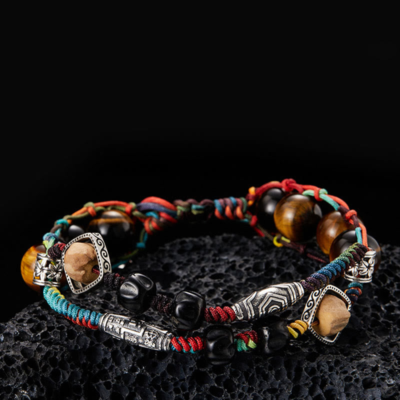 Pulsera de valor hecha a mano con semillas de Bodhi de ojo de tigre de plata de ley 925 con Buddha Stones