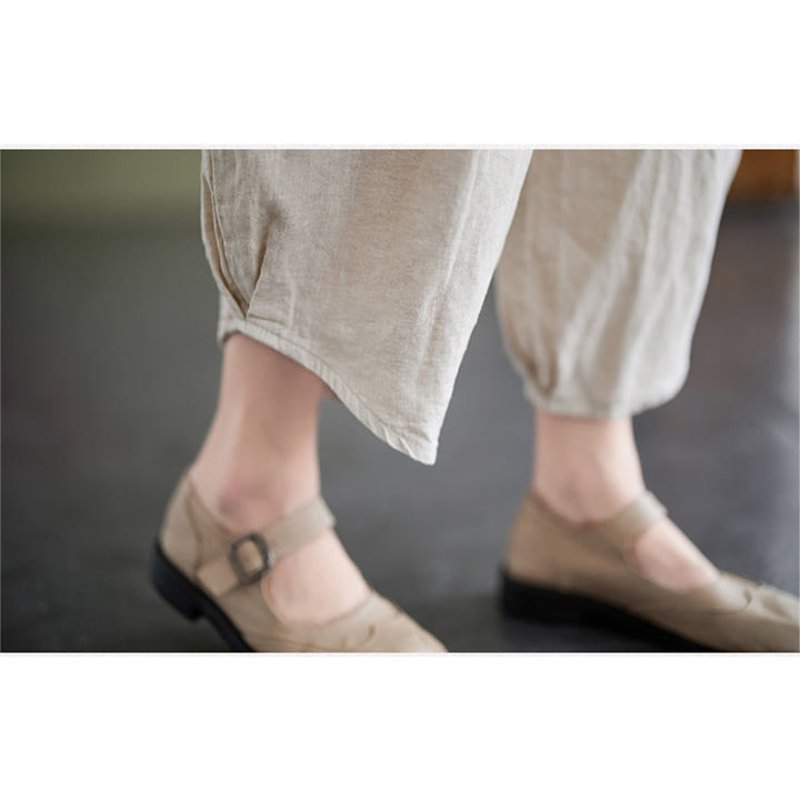 Buddha Stones - Conjunto de 2 piezas de camiseta con flores pequeñas, pantalones harén de lino y algodón