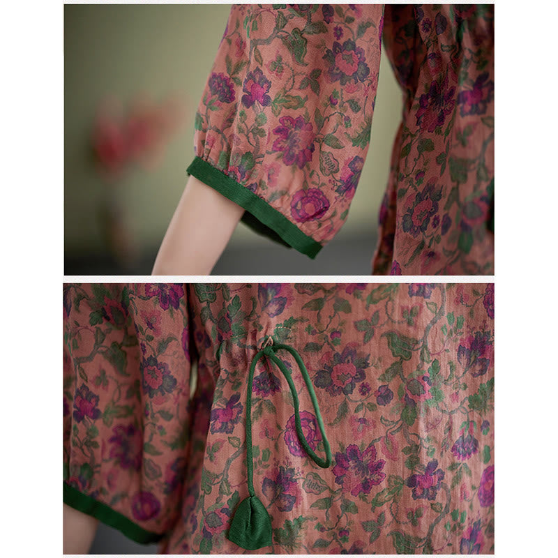 Buddha Stones - Conjunto de 2 piezas de camiseta con flores pequeñas, pantalones harén de lino y algodón