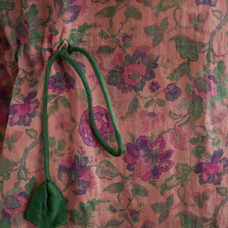 Buddha Stones - Conjunto de 2 piezas de camiseta con flores pequeñas, pantalones harén de lino y algodón