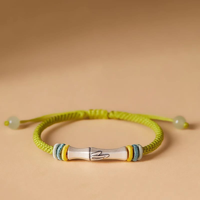 Pulsera de iluminación de bambú con hilo rojo de plata de ley 999 con Buddha Stones - Amarillo verde (circunferencia de la muñeca 14-21 cm) - image 0