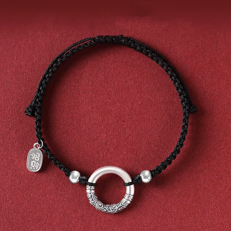 Pulsera con dije de personaje Fu con hebilla de la paz de ónix negro y plata de ley 925 con Buddha Stones - Hebilla de la Paz y Amuleto de Cuentas Plateadas para Atraer la Fortuna (Circunferencia de Muñeca: 14-26 cm) - image 1