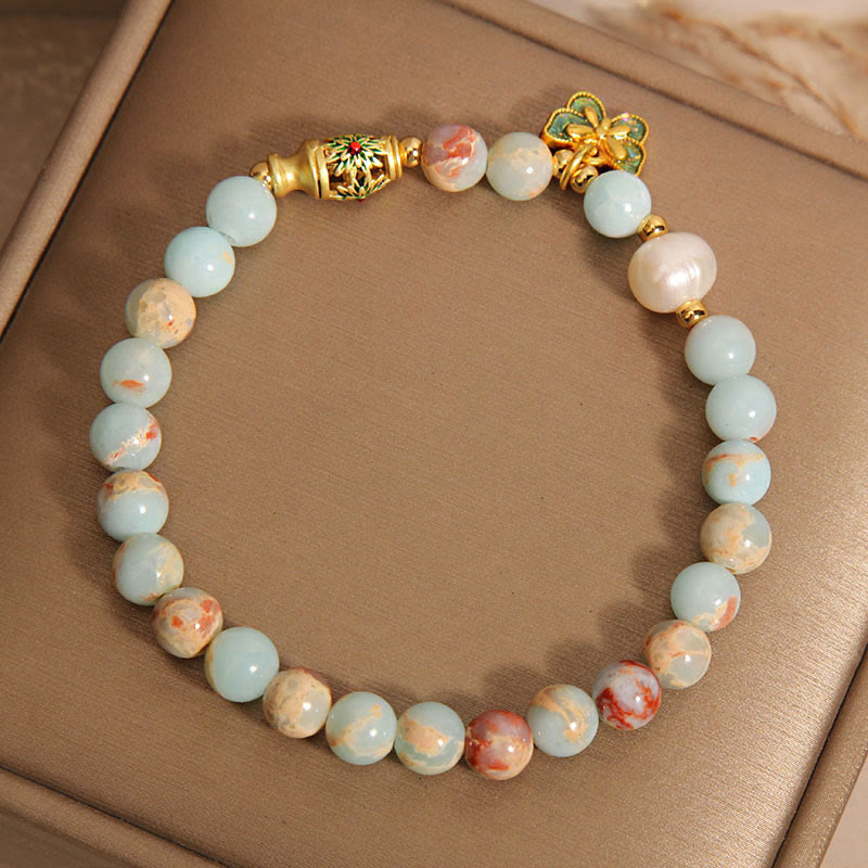 Pulsera de riqueza con piedras de Buda, piedra Shoushan, perla y mariposa