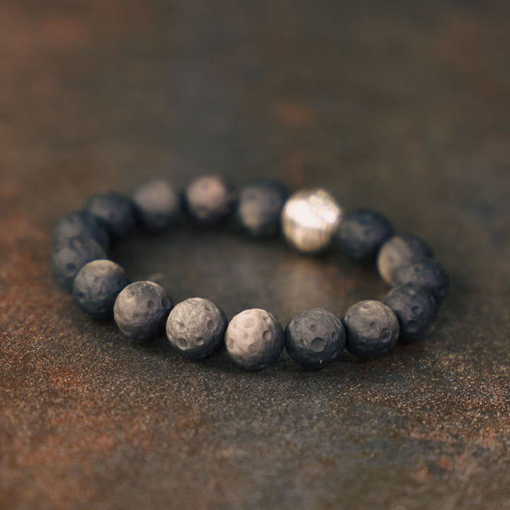 Piedras de Buda Pulsera de Protección de Obsidiana Plateada Natural y Meteorito Lunar