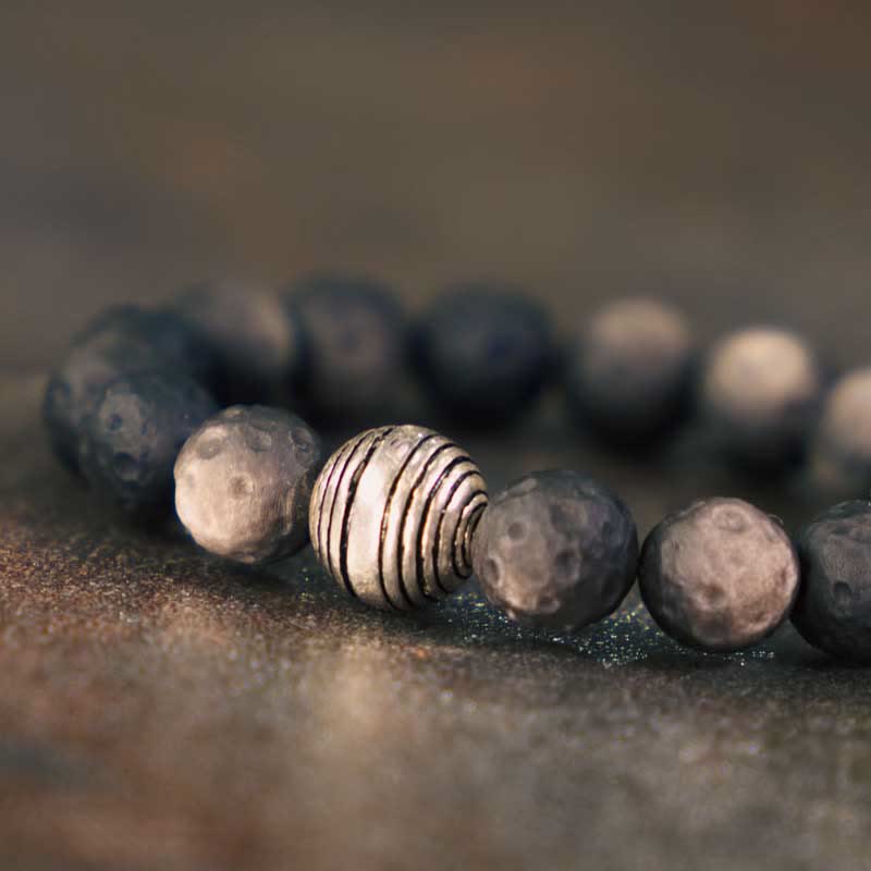 Piedras de Buda Pulsera de Protección de Obsidiana Plateada Natural y Meteorito Lunar