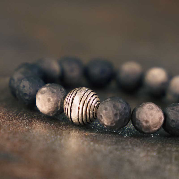 Piedras de Buda Pulsera de Protección de Obsidiana Plateada Natural y Meteorito Lunar