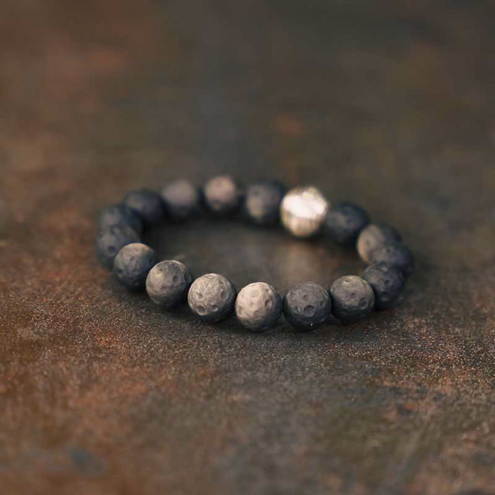 Piedras de Buda Pulsera de Protección de Obsidiana Plateada Natural y Meteorito Lunar