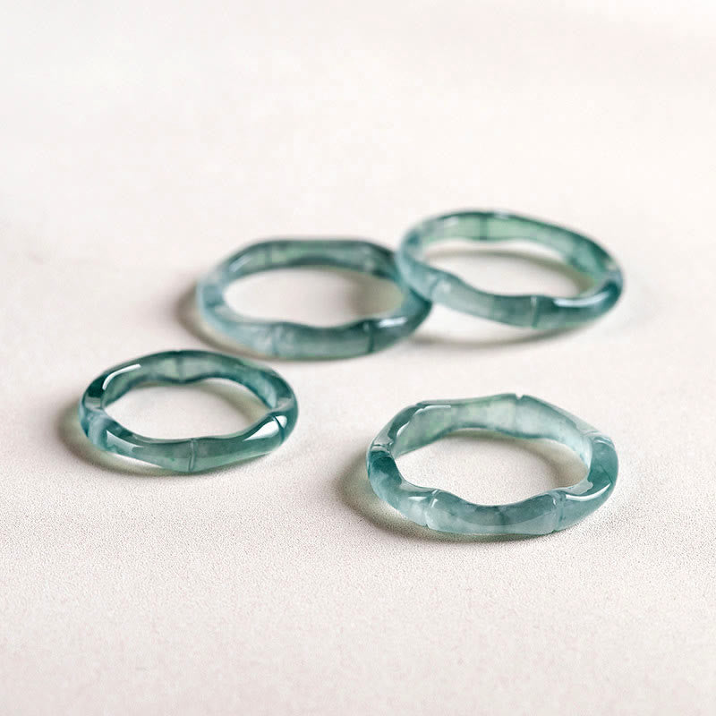 Anillo de Abundancia y Prosperidad de Buda Stones en Jade Natural y Bambú