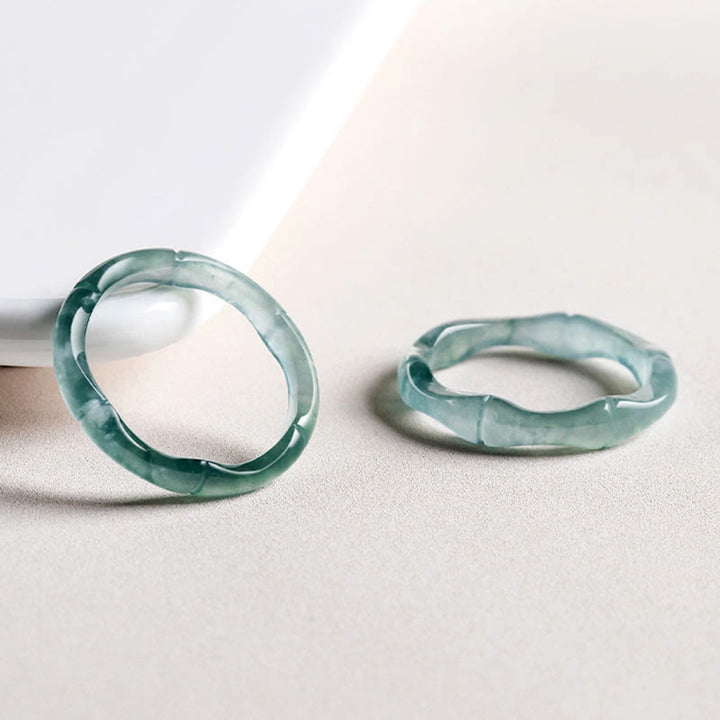Anillo de Abundancia y Prosperidad de Buda Stones en Jade Natural y Bambú