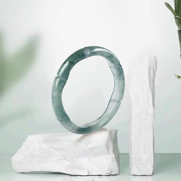 Anillo de Abundancia y Prosperidad de Buda Stones en Jade Natural y Bambú