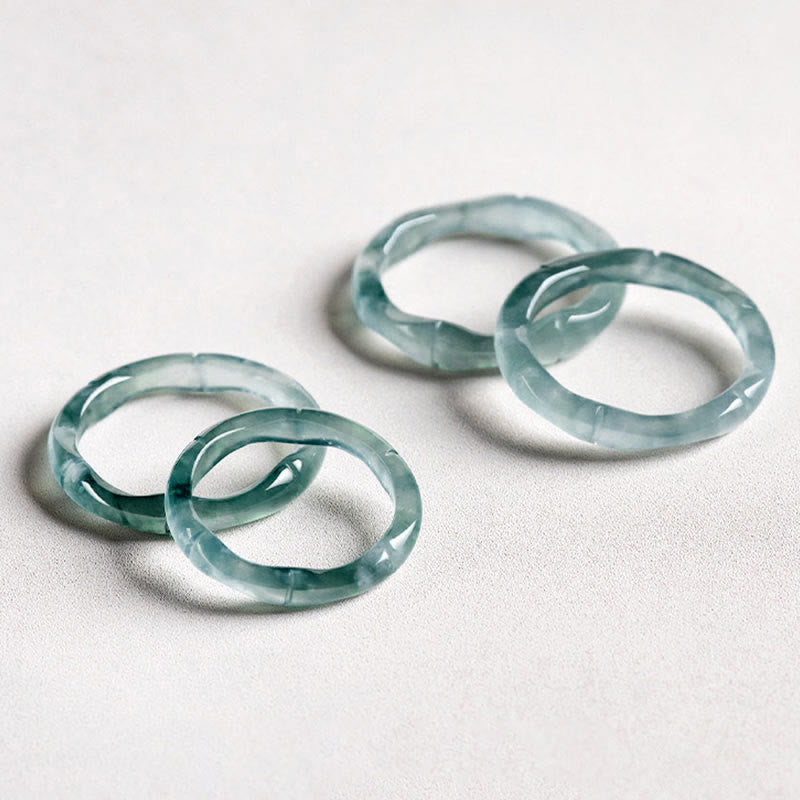 Anillo de Abundancia y Prosperidad de Buda Stones en Jade Natural y Bambú