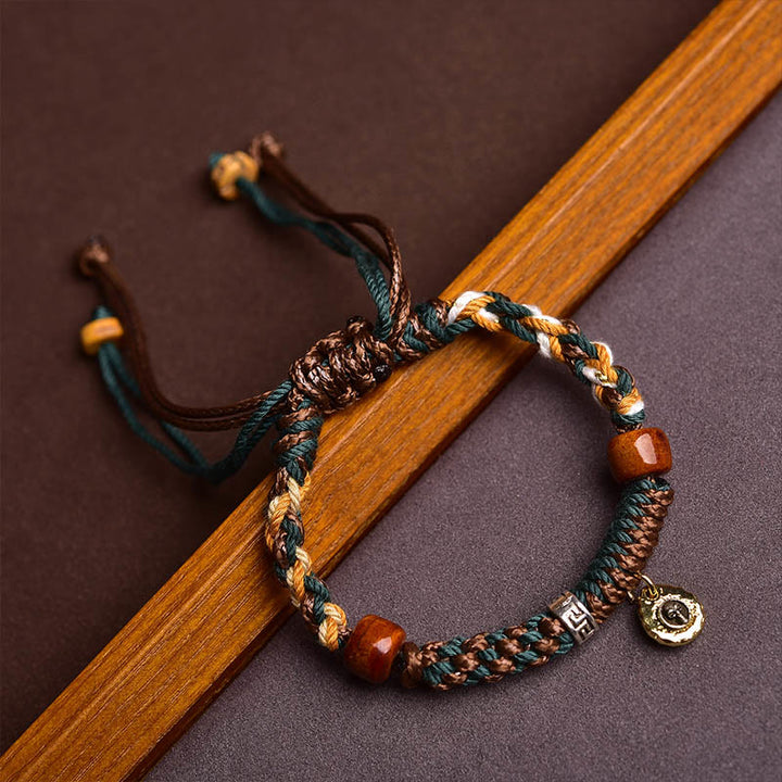 Buddha Stones Pulsera de cuerdas de la suerte de hueso de camello tibetano y hueso de yak