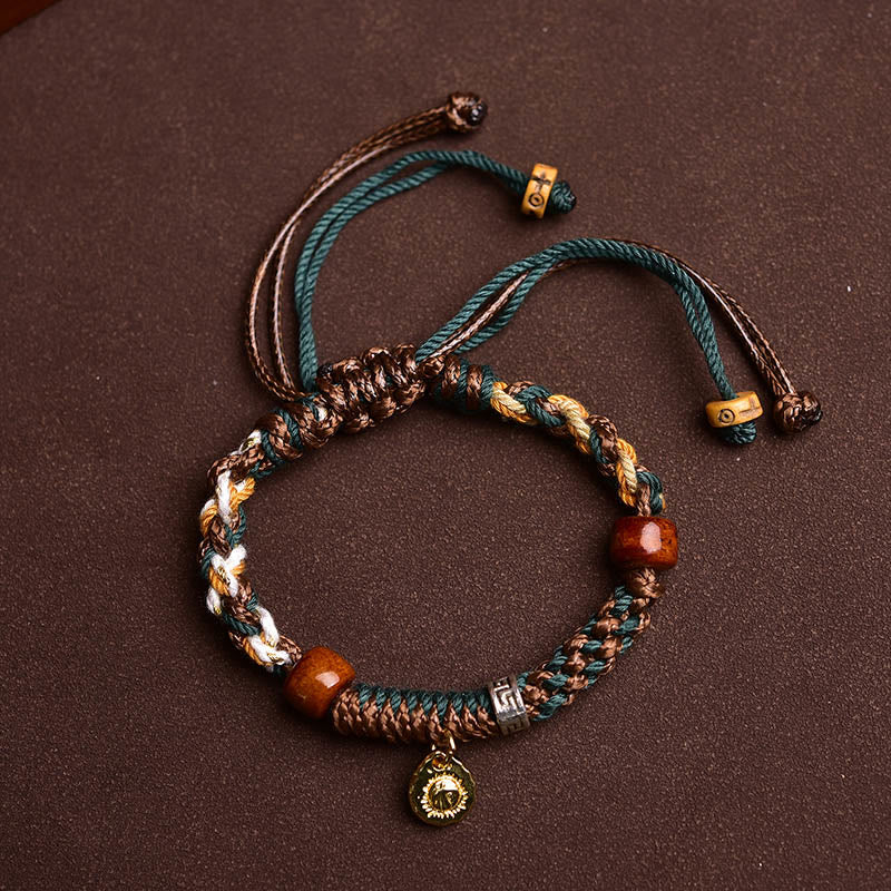 Buddha Stones Pulsera de cuerdas de la suerte de hueso de camello tibetano y hueso de yak