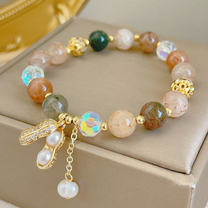 Pulsera de Encanto de Maní de Riqueza de Cuarzo Rutilado Colorido Piedra de Sol Buddha Stones