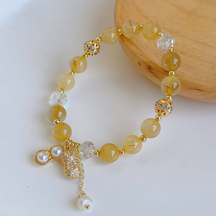 Pulsera de Encanto de Maní de Riqueza de Cuarzo Rutilado Colorido Piedra de Sol Buddha Stones