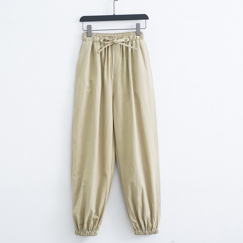 Pantalones Harem Casuales para Hombre de Algodón y Lino de Color Sólido con Bolsillos Buddha Stones - Trigo - US/UK/AU44, EU54 (4XL) - image 8