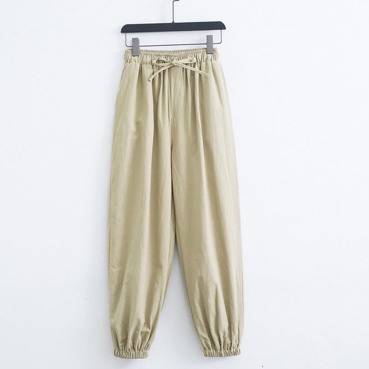 Pantalones Harem Casuales para Hombre de Algodón y Lino de Color Sólido con Bolsillos Buddha Stones - Trigo - US/UK/AU44, EU54 (4XL) - image 8