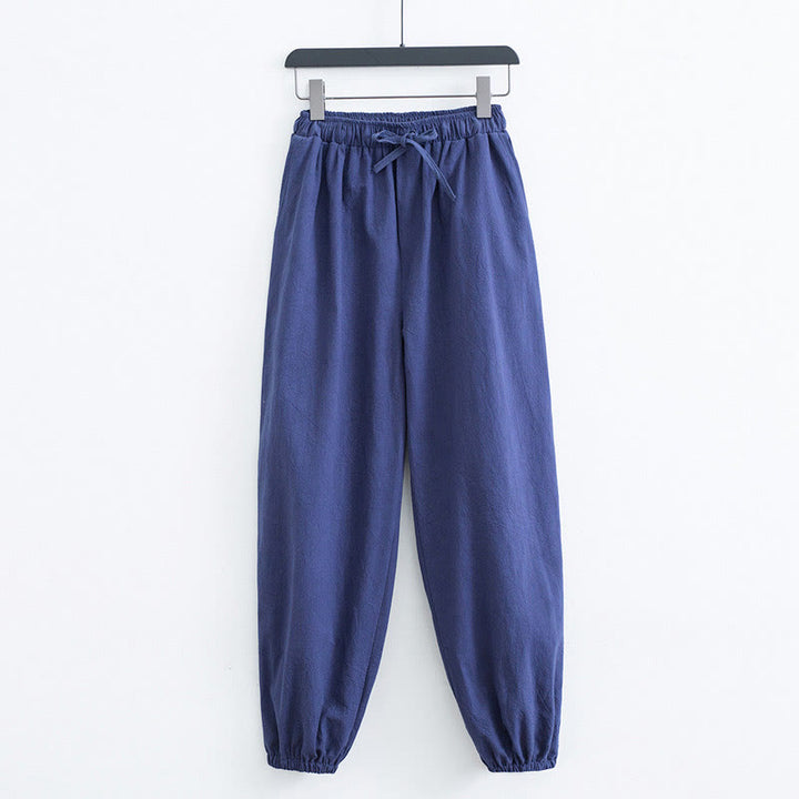 Pantalones Harem Casuales para Hombre de Algodón y Lino de Color Sólido con Bolsillos Buddha Stones - Azul acero - US/UK/AU44, EU54 (4XL) - image 9