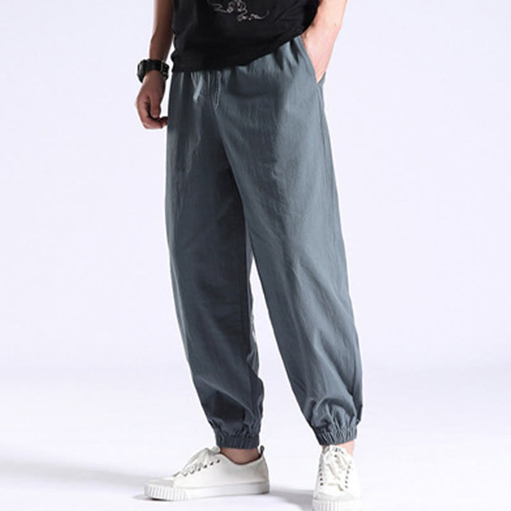 Pantalones Harem Casuales para Hombre de Algodón y Lino de Color Sólido con Bolsillos Buddha Stones - image 13